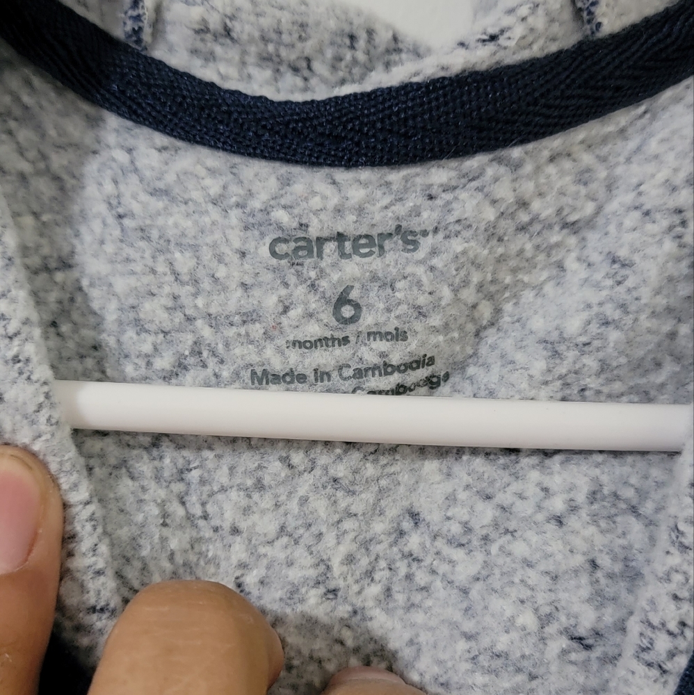 CARTERS DENIM BLUE HOODIE FUZZY ONESIE 6M - Picture 4 of 4